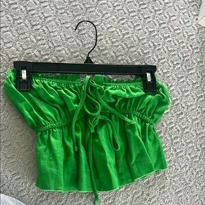 Vibrant Green Strapless Tie Front Top
